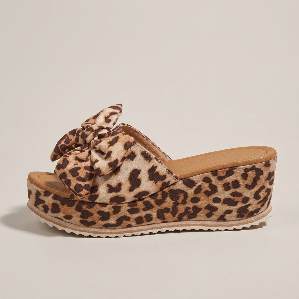 Leila leopard bow wedge slides, side profile